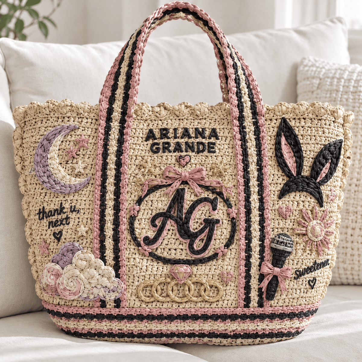 ARG Straw-Style Embellished Tote Bag DNBN