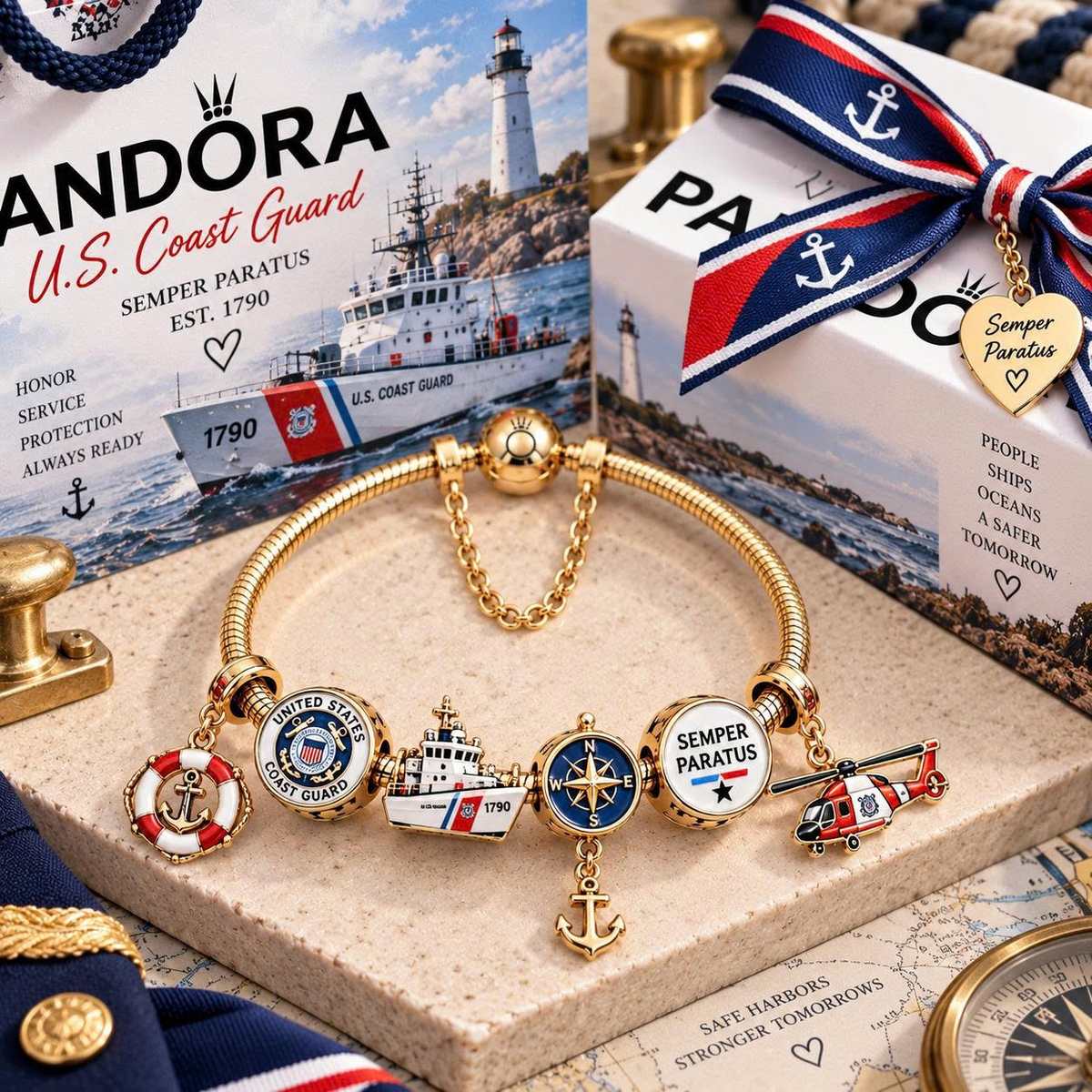 USCG Gold Charm Bracelet Set TTN