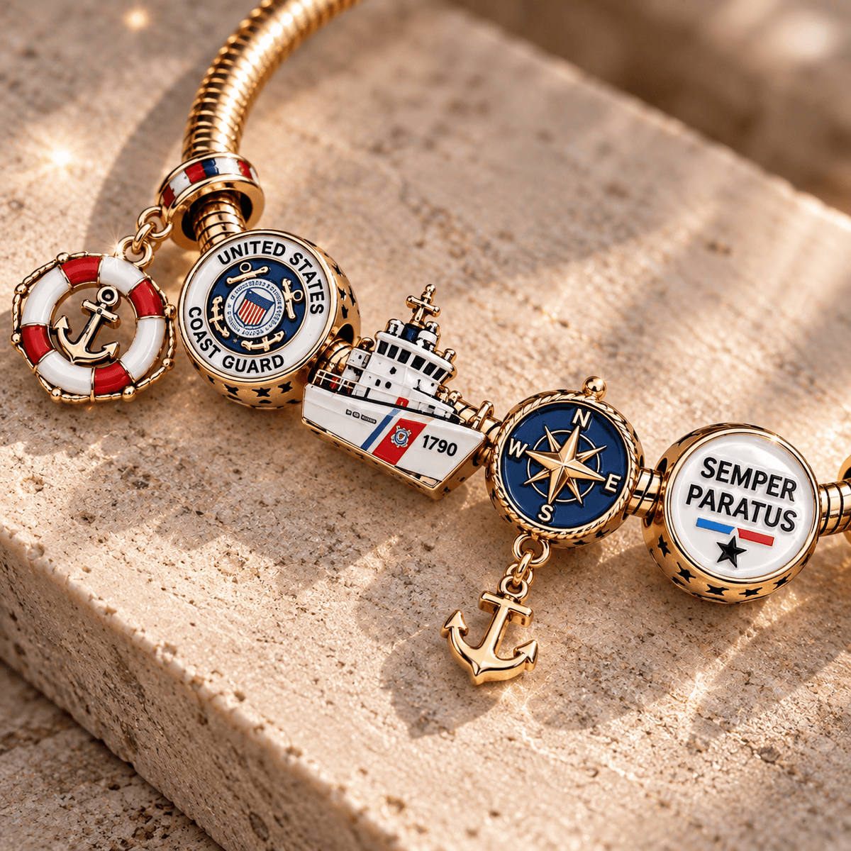 USCG Gold Charm Bracelet Set TTN