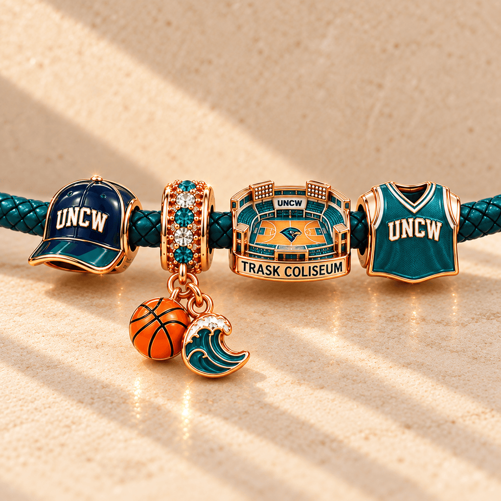 UNCW Braided Leather Charm Bracelet Set NHVH