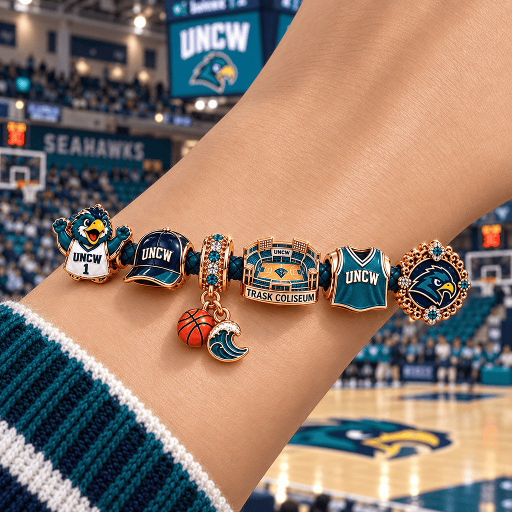 UNCW Braided Leather Charm Bracelet Set NHVH