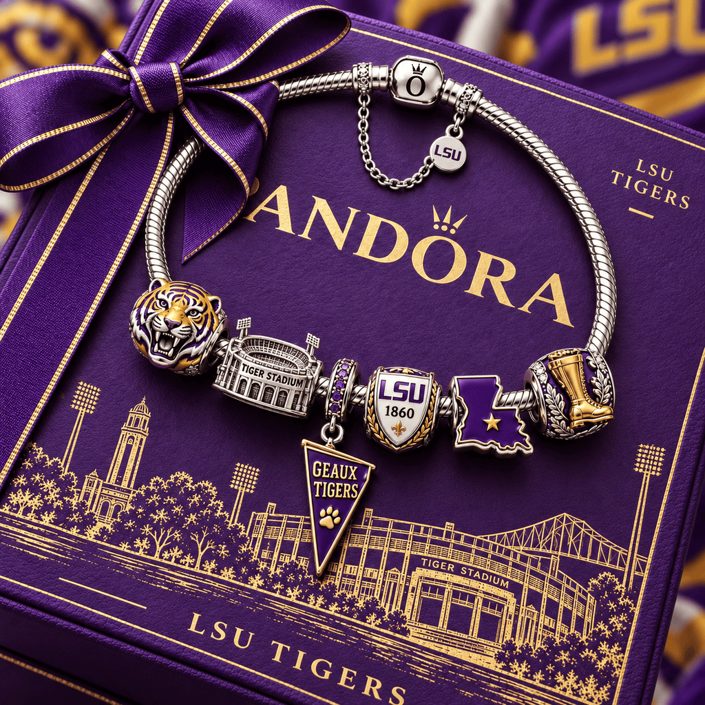 LSU Silver Charm Bracelet Set PTT