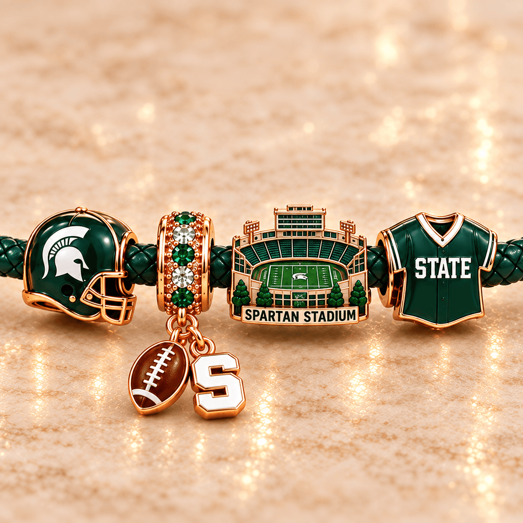 MSU Braided Leather Charm Bracelet Set NHVH