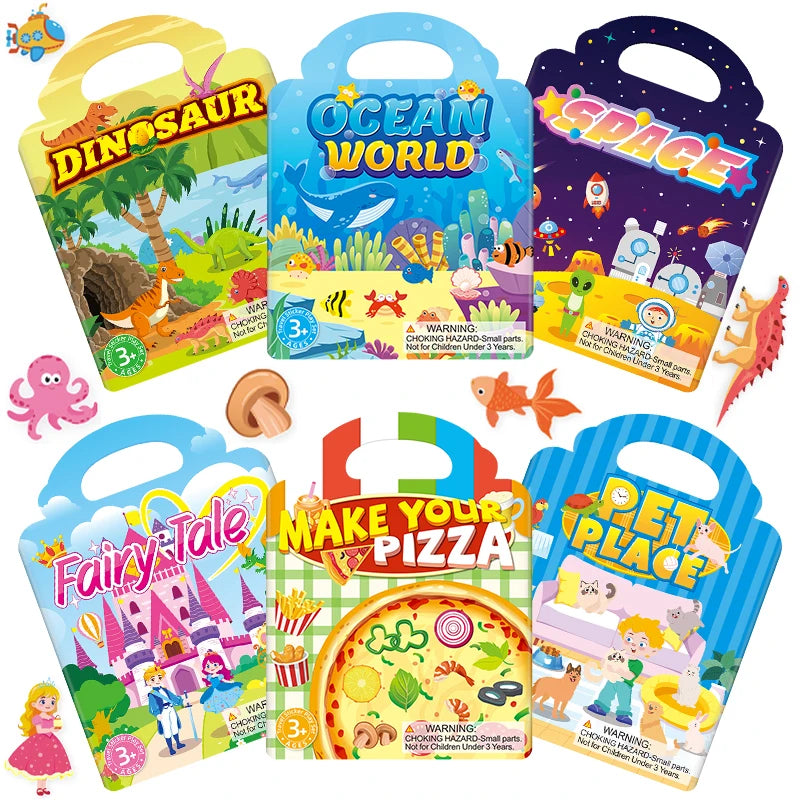 3pcs Children Reusable Jelly Sticker Books Animal Ocean Cartoon Sticker Toy Portable DIY Paste Book Sticker Toy Gifts for Kids