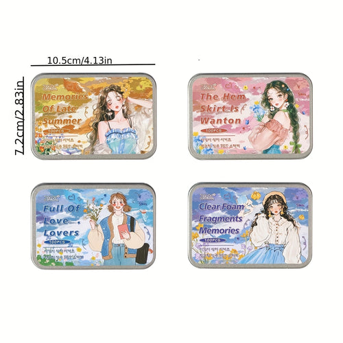 4 Boxes -400Pcs- Character Pet Boxed Pet Sticker Set - Timeless Poetry Series - Self-Adhesive, Pet - Suitable for Decoration, Journals, Phone Cases, Holiday Decorations
